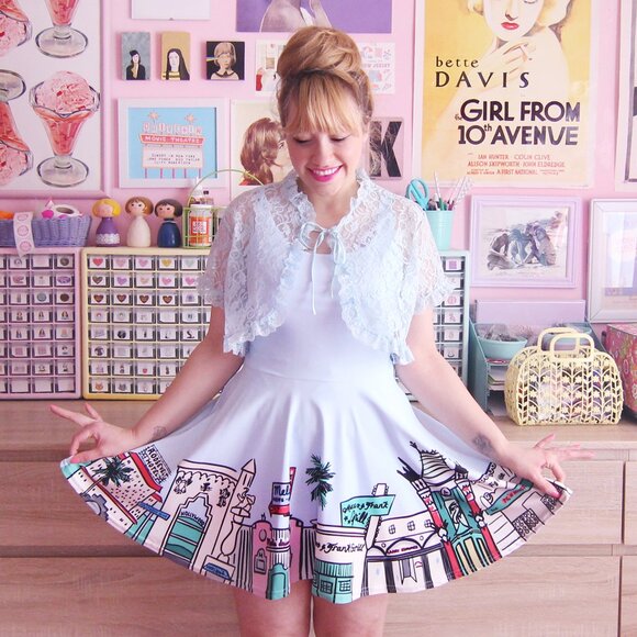 Kate Gabrielle Hollywood Blvd. novelty print dress size Small - Picture 2 of 4